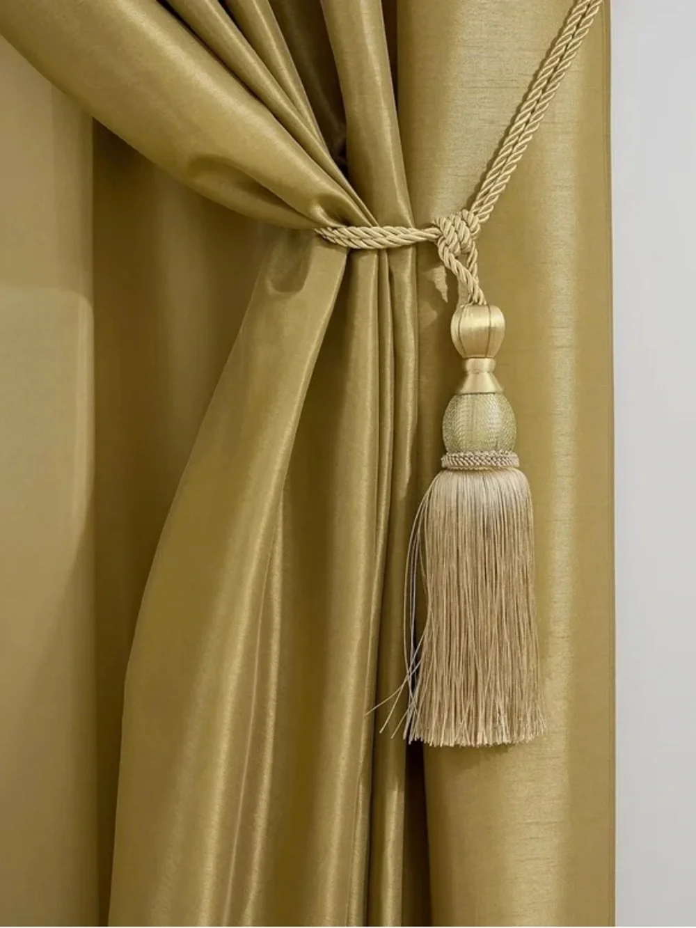 Elegant Tassel Top Valance and Drapery Panel Set in Gold
